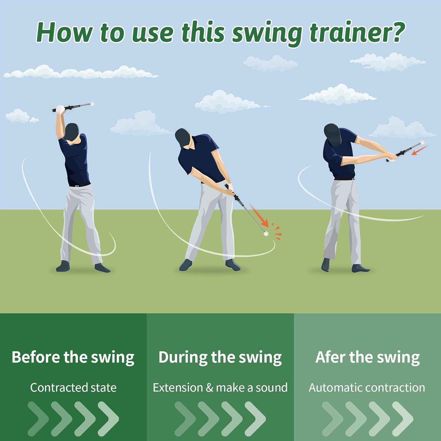 Golf Swing Training Aid，Retractable Golf Swing Trainer，Golf Training Aid Right Hand，Golf Accessories - Golf Beginners Strength & Tempo Training